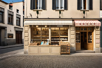 typical european shop facade , charming boutique storefront 