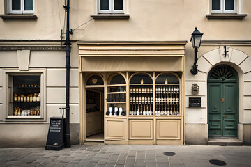 vintage  french boutique facade , charming  storefront  - obrazy, fototapety, plakaty
