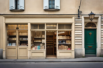 vintage  french boutique facade , charming  storefront 