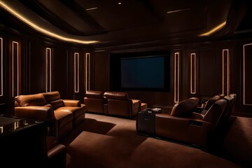 Dive into the lap of cinematic luxury as you visualize the interior of a home cinema room adorned with two plush lounge chairs. 

