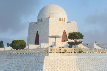 mausoleum of Quaid-e-Azam in bright sunny day, also known as mazar-e-quaid, famous landmark of...