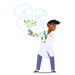 Junior Chemist Experiment Went Awry, Creating A Colorful Eruption. Lab Coat Stained, Goggles Askew, Vector Illustration