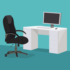 Empty workplace, desk and chair, vector illustration