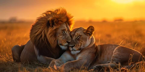 Schilderijen op glas a couple of lions showing unity and love © Riverland Studio