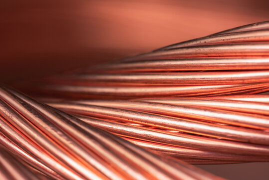 Copper wire cable close-up, raw material energy industry