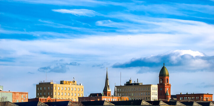 small city skyline, Lewiston, Maine