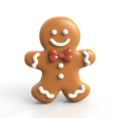 Gingerbread man simple 3D on white background created with Generative Ai