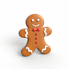 Gingerbread man simple 3D on white background created with Generative Ai