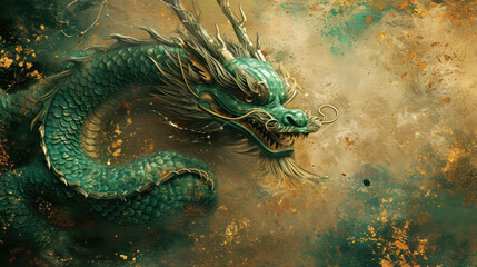 Green dragon, symbol of 2024 year  - obrazy, fototapety, plakaty