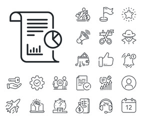 Business management sign. Salaryman, gender equality and alert bell outline icons. Report line icon. Company statistics symbol. Report line sign. Spy or profile placeholder icon. Vector