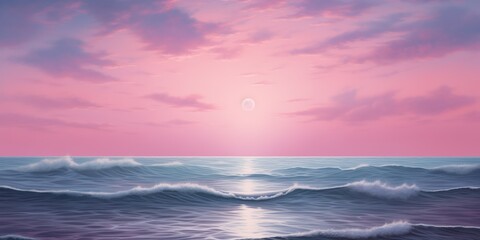 Naklejka na ściany i meble storm over the ocean, pink skye, beautiful background