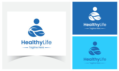 Healthy Life Logo Design Template With Leaves.