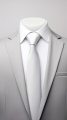 close-up of a white tie and a white business suit, on a light gray background created with Generative Ai