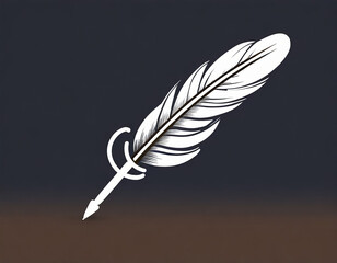 Vintage white dip pen or simple feather of goose icon on dark background