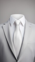 close-up of a white tie and a white business suit, on a light gray background created with Generative Ai