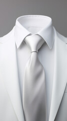 close-up of a white tie and a white business suit, on a light gray background created with Generative Ai