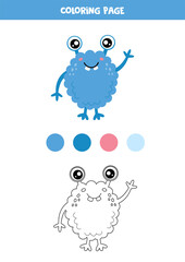Color cute cartoon blue monster. Worksheet for kids.