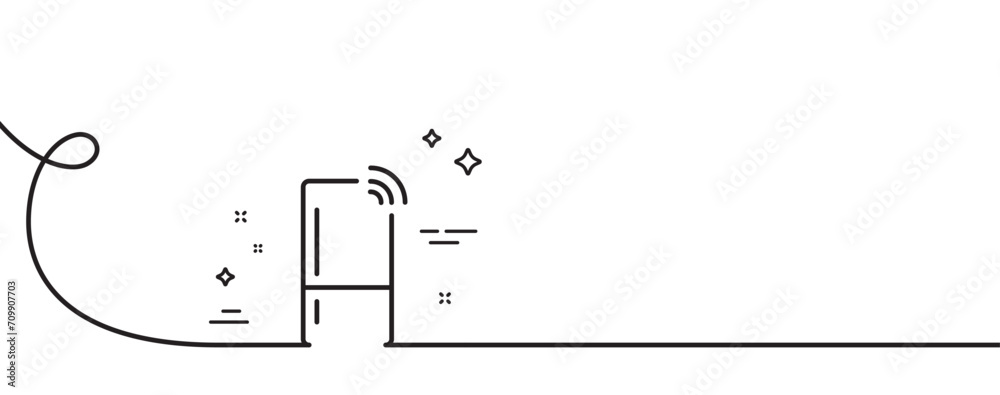 Poster refrigerator with wifi function line icon. continuous one line with curl. fridge sign. freezer stora