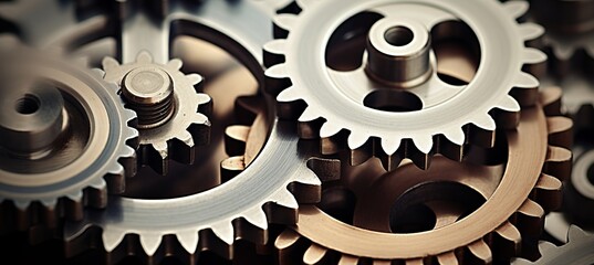 Mechanical marvel  intricate gears and skilled workers in a vibrant manufacturing scene