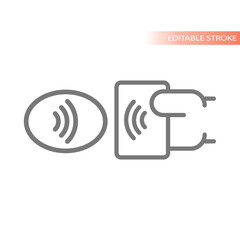 Tap to pay credit card payment vector icon. Pos terminal and hand, paying contactless line symbol.