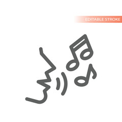 Singing line vector icon. Human face and music notes outline.