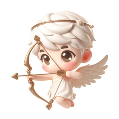 Adorable baby cupid with holding bow and arrow in chibi style isolated on white background. Generative AI.