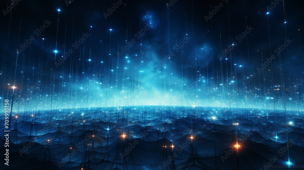 Canvas Prints vibrant blue cyberspace network abstract with multilayered lights - futuristic digital technology ba