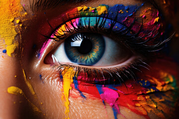 eye of the girl with rainbow colourful make up 