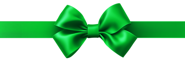 Green gift ribbon and bow isolated on transparent background, St Parick Day holiday celebration, png file