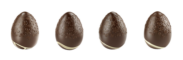 Set of four  Easter chocolate eggs on transparent background. Easter web banner, png file