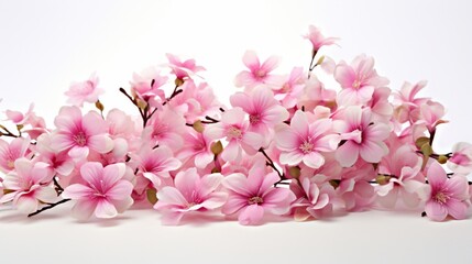 a cluster of pink flowers against a pristine white backdrop, each petal a testament to the elegance of floral artistry.