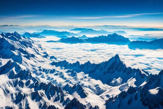 Immerse yourself in the sheer magnificence of aerial vistas as you visualize an HD image portraying the seamless encounter between mountains and clouds through an airplane window. 


