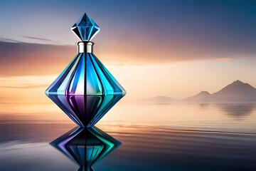 purple and blue diamond shaped perfume flacon , precious cosmetics 