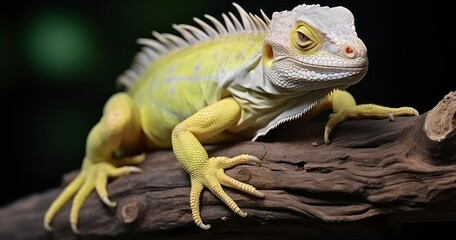 Fototapeta premium Closeup of Albino iguana on wood, iguana albino