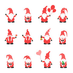 Set of cute Christmas gnomes. Vector illustration.
