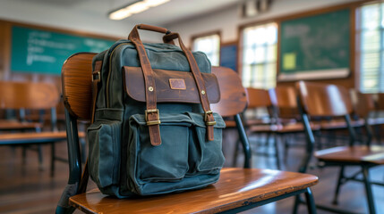School bag placed on chairs in the classroom