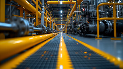 Large Industrial Area With Yellow Pipes and Structures