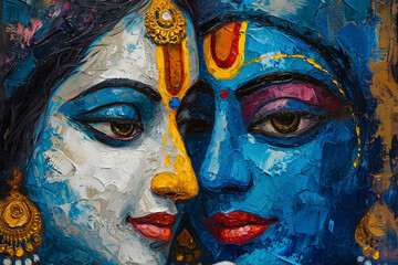 Hindu God Radha Krishna love modern art paiting - obrazy, fototapety, plakaty