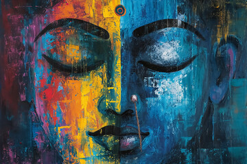 Hindu God Radha Krishna love modern art paiting - obrazy, fototapety, plakaty