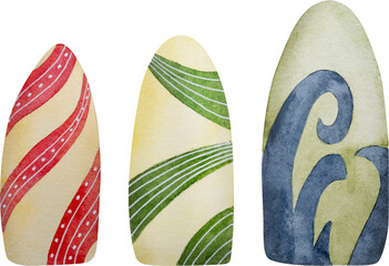Hand-Painted Watercolor Of 3 Surfing Boards Makes Perfect Summer Clipart