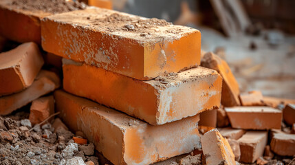 Pile of orange bricks at a construction site.