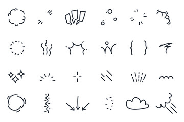 Manga character emotion signs. Doodle comic emotions reflection with different symbols, exclamation and question mark signs. Vector isolated collection of manga line white illustration