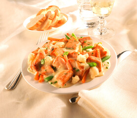 Hähnchengeschnetzeltes, Blumenkohl, grüne Bohnen, sauce, Geflügel, 