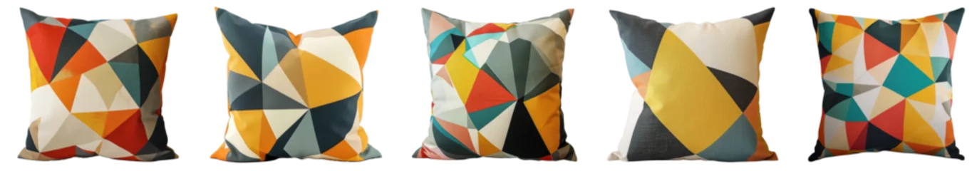 Foto op Canvas Collection of square pillow decorated with polygonal motive. Bedroom sleeping pad or sofa cushion pad isolated on transparent background © Mrs__DoubleF
