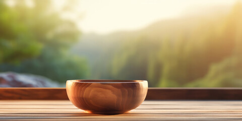 Tibetan singing bowl sits quietly, a meditation on wood grain