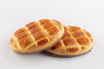 Beautiful round cookies on a white background.