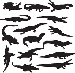 Black Crocodile Silhouette Vector Art.