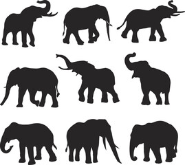 Black Elephant Silhouette Vector Art,Icons.