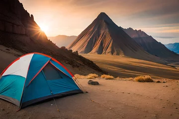 Deurstickers camping tent in the wilderness , outdoor activity © eric
