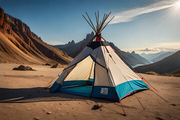 native tipi style camping tent in the wilderness , outdoor activity - obrazy, fototapety, plakaty